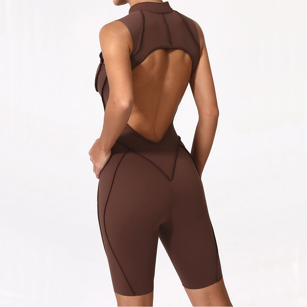 Winter Yoga Clothing - Reißverschluss-Jumpsuit Damen Fitness-Anzug Kurze Sets Sport-Overalls