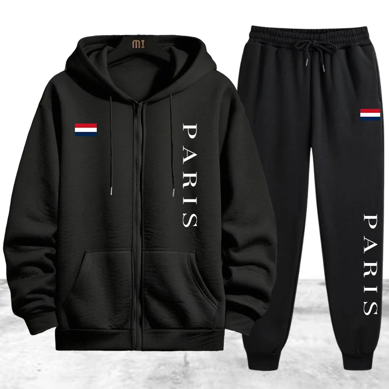 Winter Clothing Usa - Paris Printing Herren-Trainingsanzug, lässiger Kapuzenpullover mit