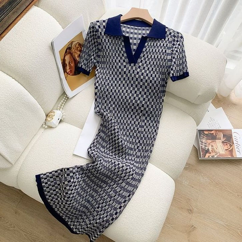 Winter Clothing H&M - Mode Elegante Plaid Kurzarm Gestrickte Kleid