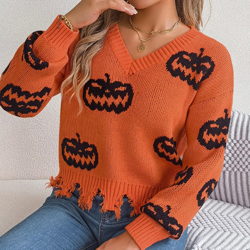 Winter Clothing H&M - 2025 Herbst/Winter Halloween Farbblock Kürbis Langarm