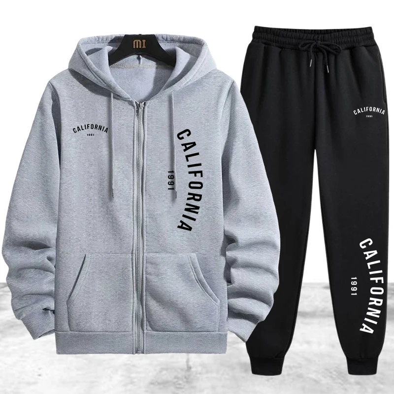 Winter Clothing Usa - Herbst-Winter Herren-Trainingsanzug, Lässiger Kapuzenpullover mit Reißverschluss,