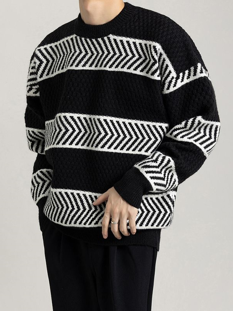 Winter Clothing Colors - Casual Lose Streifen Pullover Pullover Kontrast
