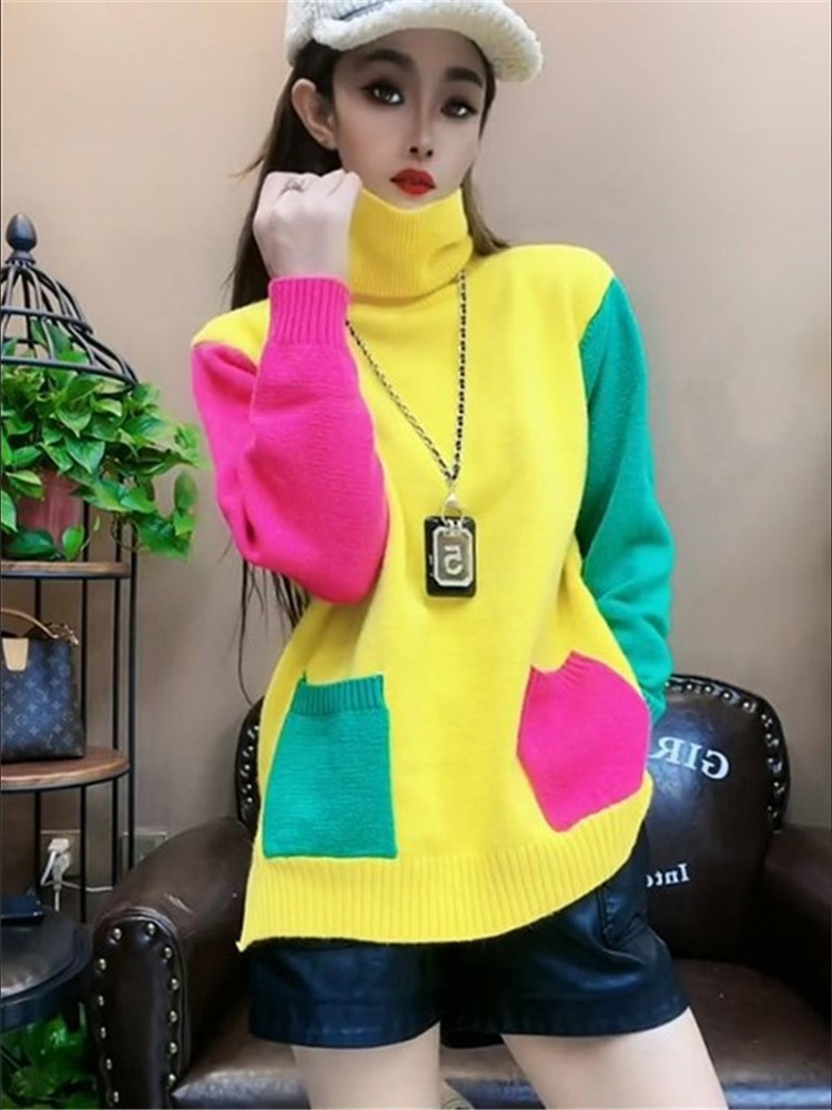 Winter Clothing Colors - Casual Farben Patchwork Gestrickte Pullover Herbst