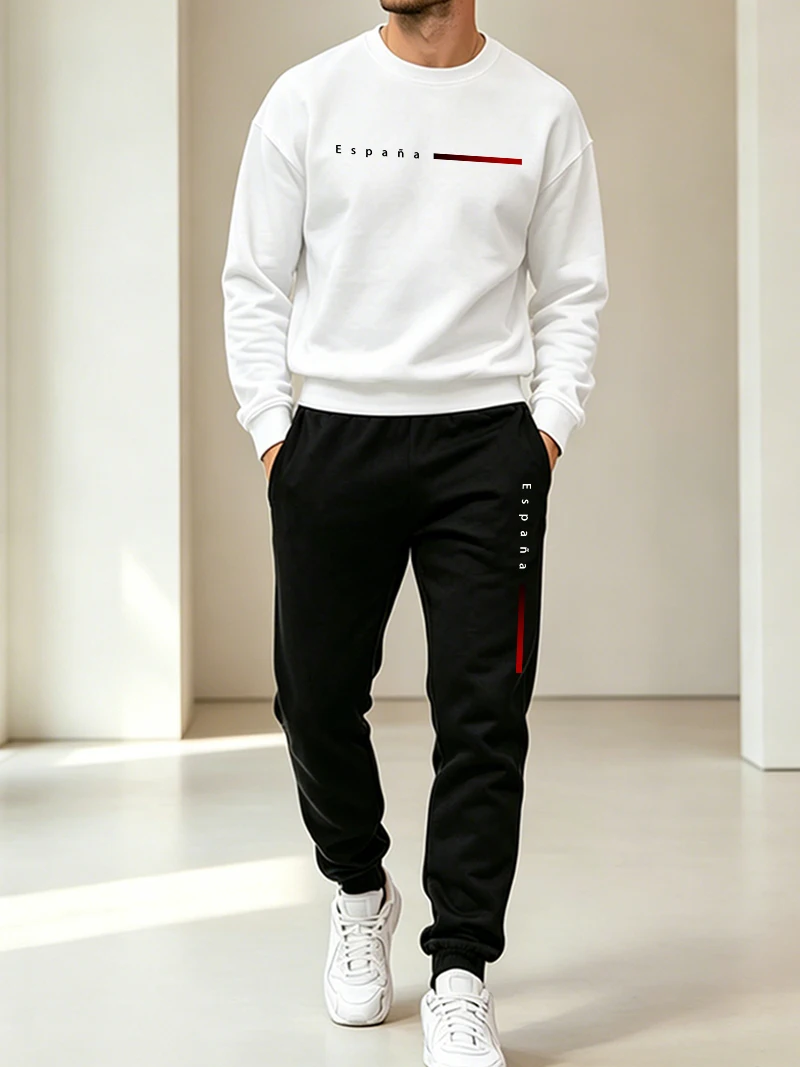Winter Clothing Usa - Herren-Trainingsanzug, lässiger O-Ausschnitt-Sweatshirt und Jogginghose, Outdoor-Sportbekleidung,